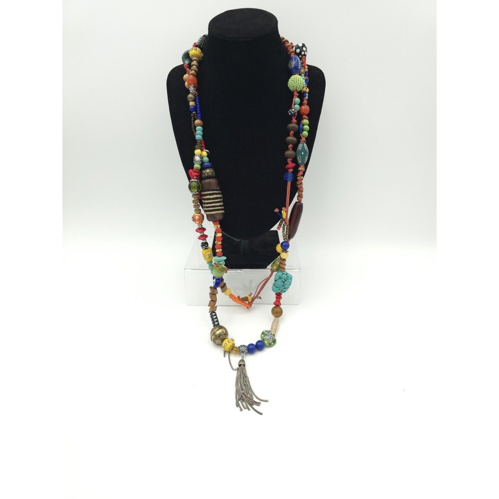 72" Long Treska Mixed Bead Colorful‎ Necklace Funky Fun Art Boho Chunky Unique